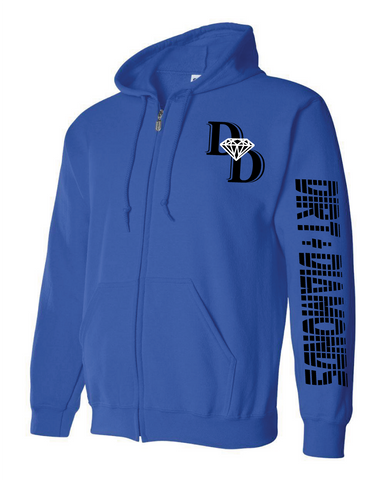 DIRT + DIAMONDS ZIP HOODIE (ROYAL BLUE AND BLACK)